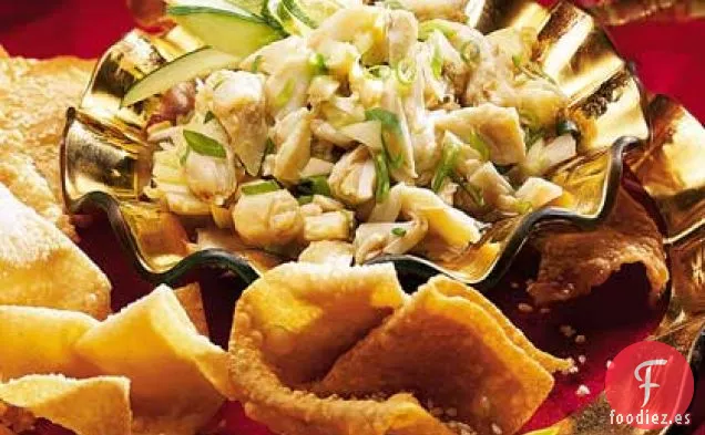 Salsa Picante de Cangrejo y Jengibre con Wontons de Sésamo