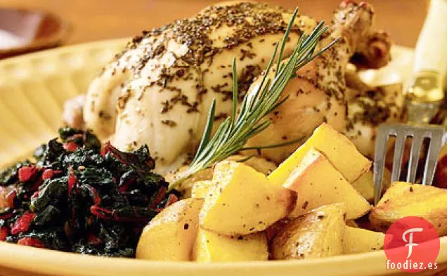 Gallinas de Cornualles al Romero y Limón con Patatas Asadas