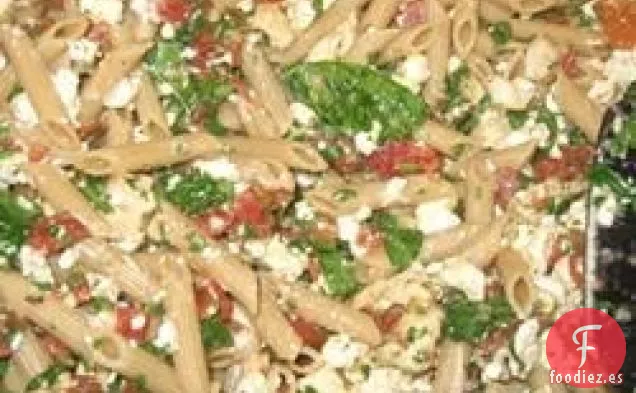 Mostaccioli con espinacas y Queso Feta
