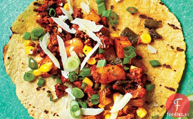 Tacos de Papa, Poblano y Chorizo