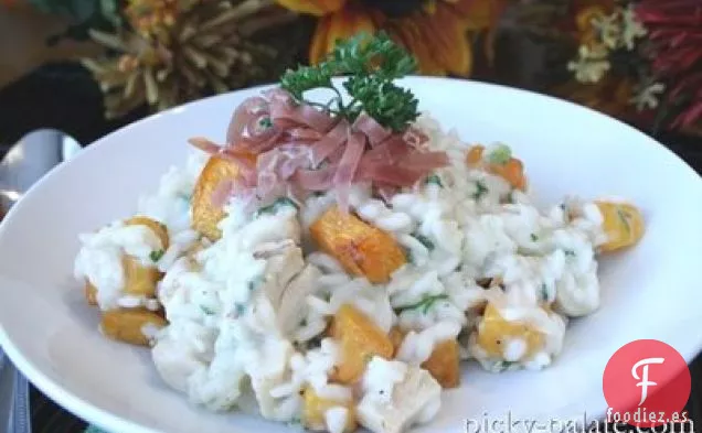 Risotto De Calabaza Asada, Pollo Y Parmesano