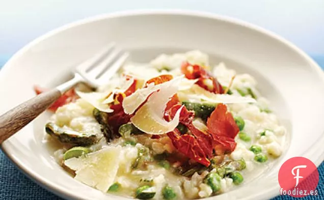 Risotto de Ricota de Limón con Espárragos, Guisantes y Jamón