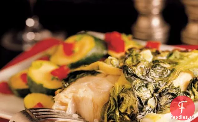 Fletán Al Horno Envuelto En Hojas De Lechuga