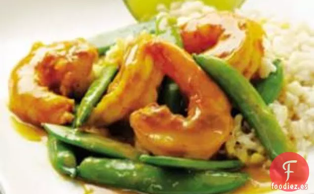 Guisante con Broche de Azúcar y Curry de Camarones