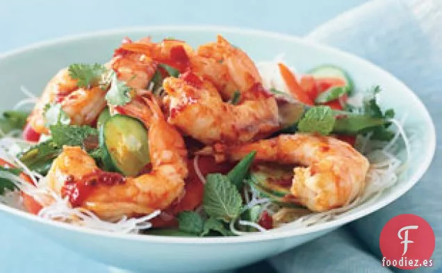 Ensalada Asiática De Fideos Con Camarones