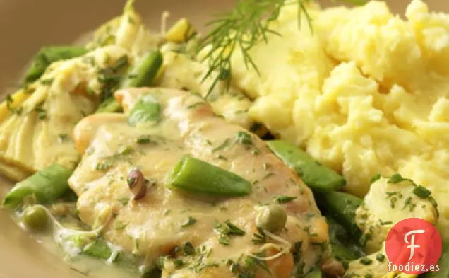 Pollo Con Guisantes A Presión De Azúcar Y Hierbas De Primavera Receta