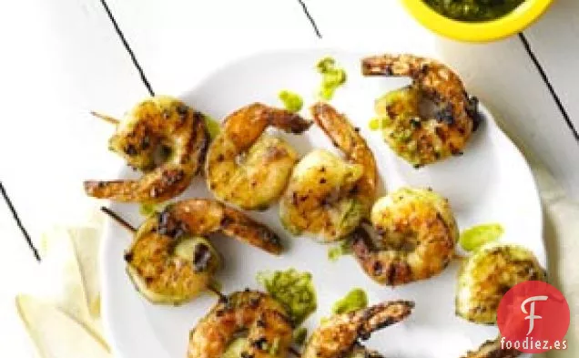 Camarones al Pesto de Pistacho y Limón a la Parrilla