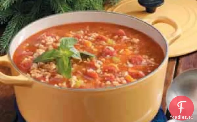 Sopa de Tomate y Cebada de Pavo