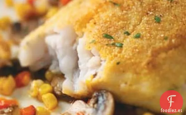 Lucioperca con Costra de Harina de Maíz