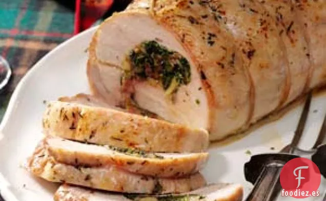 Lomo de Cerdo con Espinacas y Salchichas