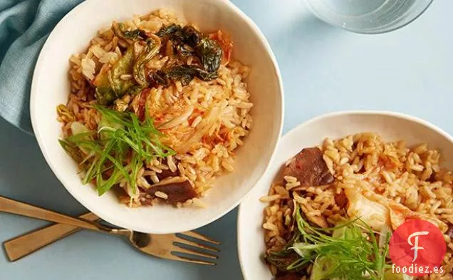 Arroz Integral con Champiñones y Kimchi