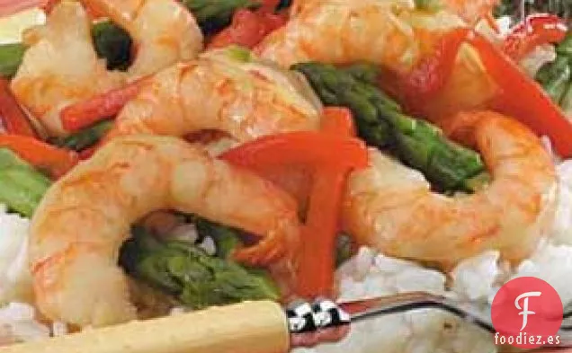 Camarones a la Lima con Espárragos