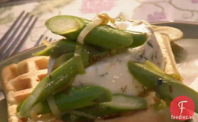 Espárragos con Puerros y Panceta con Huevos en Cocotte