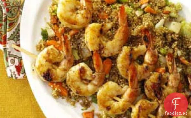 Brochetas de Camarones con Quinua Asiática