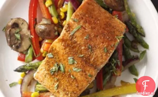 Salmón con Lima y Limón y Salteado de Verduras