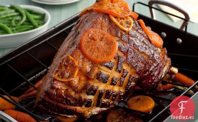 Jamón De Pascua Glaseado De Mandarina Con Zanahorias Baby