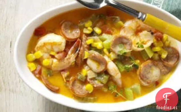 Andouille-Sopa de Crema de Camarones