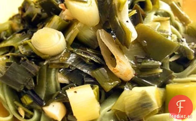 Puerros Estofados Con Vino Y Ajo