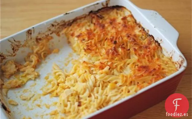 Pasta Al Horno Con Queso Cheddar Y Puerros