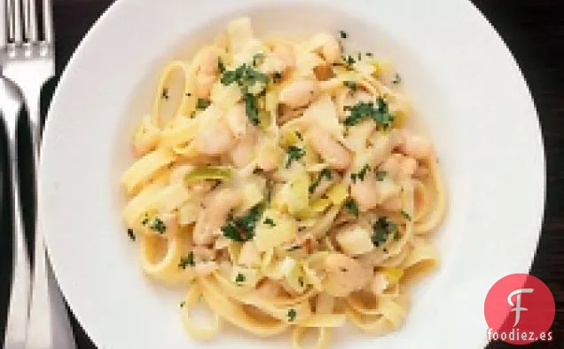 Fettuccine Con Puerros Y Frijoles Blancos