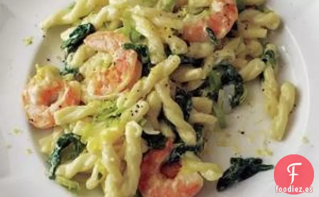 Receta De Pasta De Camarones, Puerro Y Espinaca