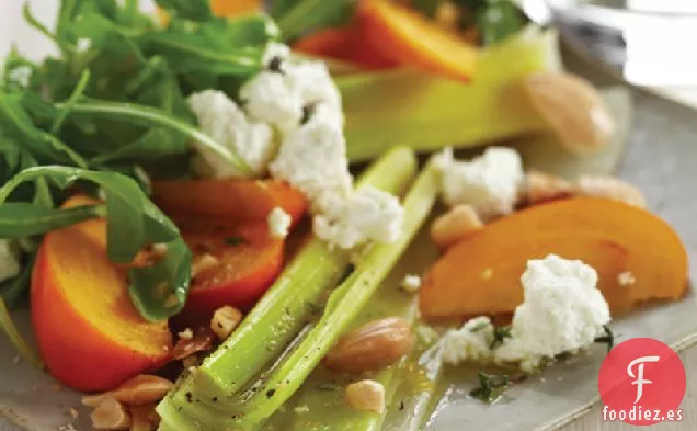 Ensalada de Puerros con Caquis y Almendras