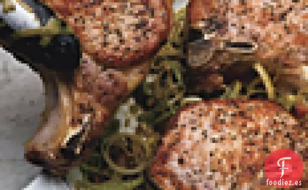 Chuletas de Cerdo con Puerros en Salsa de Mostaza
