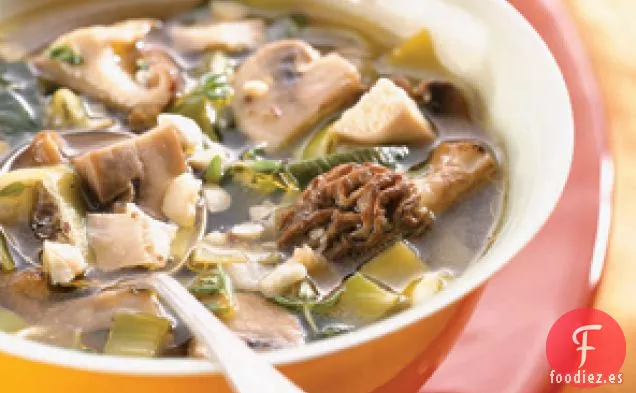 Sopa De Champiñones De Pollo Con Puerros