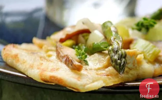 Pizza Trufada a la Parrilla con Puerros, Espárragos y Setas Shitake