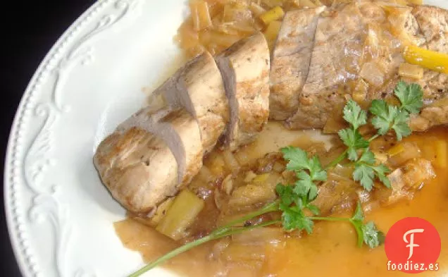 Lombo Di Maiale Coi Porri (Lomo De Cerdo asado En sartén Con Puerros)