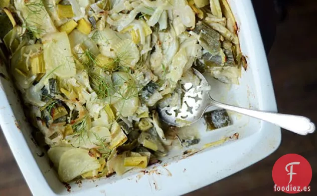 Gratinado Cremoso De Verduras De Primavera Con Libro De Cocina Grana Padano Re