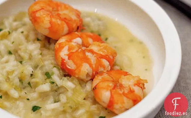 Langostinos Con Risotto De Puerro Y Mozzarella