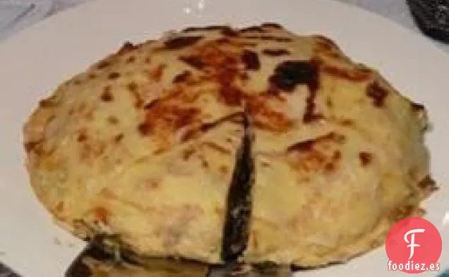 "Tarta" de crepe de espinacas y berenjenas