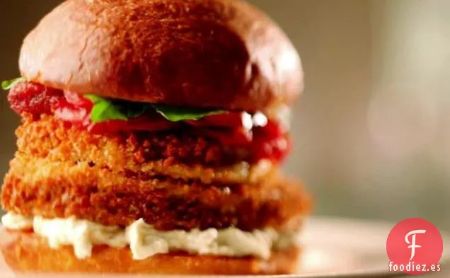 Sándwich de berenjena y parmesano deconstruido