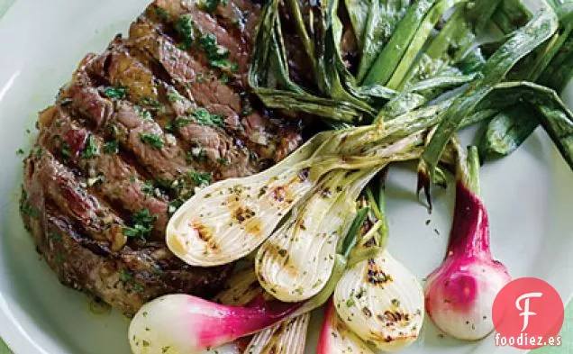 Cebolletas a la Parrilla y Costilla de Ojo