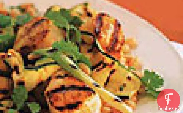 Vieiras, Calabacines Y Cebolletas A La Parrilla Con Frijoles Blancos