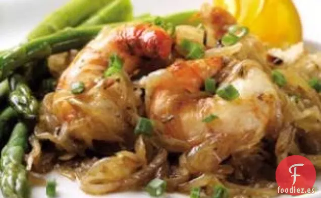 Gambas gigantes y Cebollas de naranja balsámicas