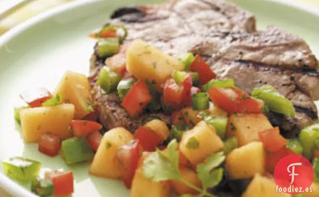 Chuletas de Cerdo a la Parrilla con Salsa de Cilantro