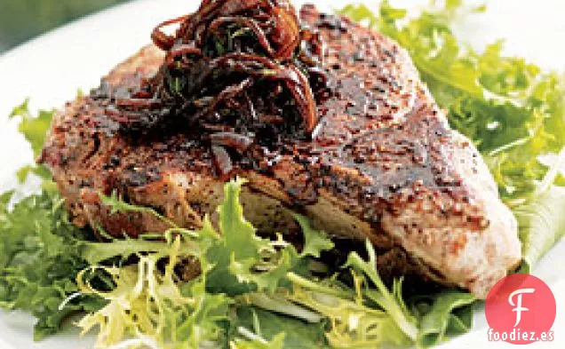 Chuletas De Cerdo Salteadas Con Cebolla Balsámica