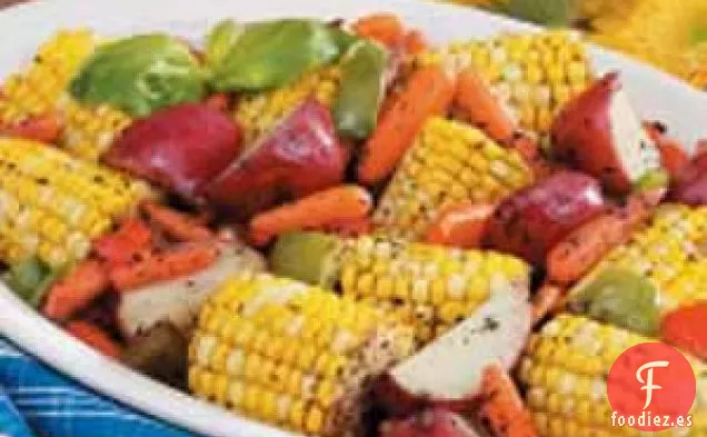 Verduras asadas con cebolla y albahaca