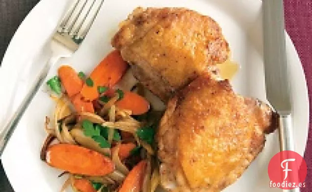 Pollo A La Sartén Con Chalota Y Zanahorias