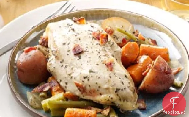 Pollo dominical cocido a fuego lento