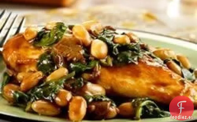 Pollo Balsámico con Frijoles Blancos y Espinacas