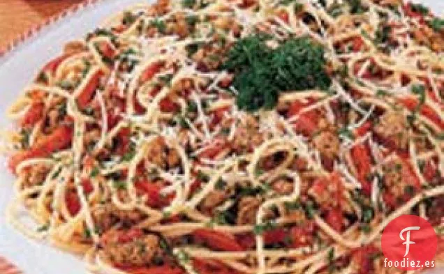 Espaguetis con salchicha picante