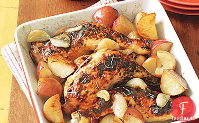 Pollo Asado con Patatas y Chalotes