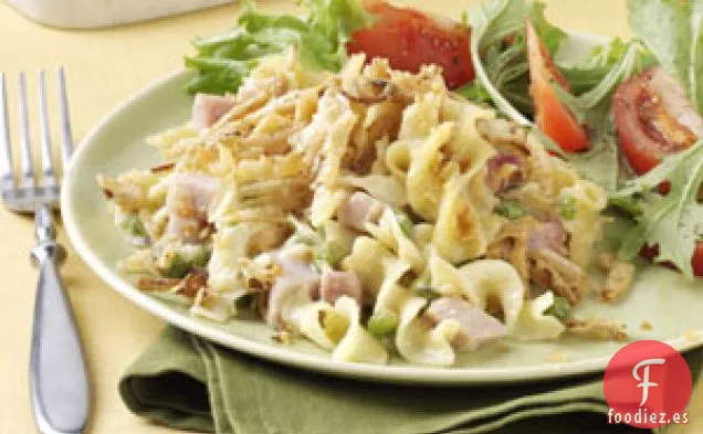 Jamón y fideos horneados