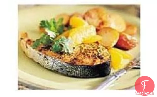 Filetes de salmón al horno con patatas rojas