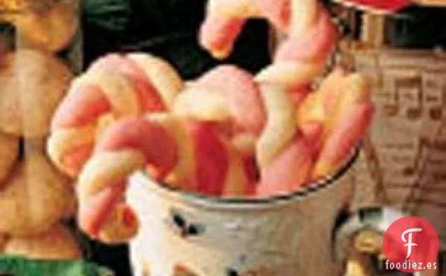 Galletas de mantequilla con forma de bastón de caramelo