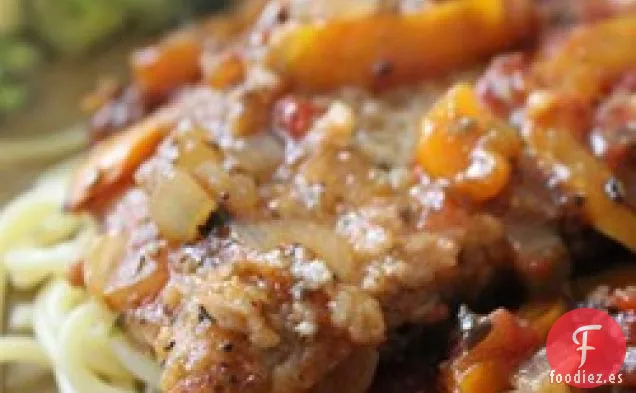 Escalopines de ternera en salsa de pimiento rojo dulce