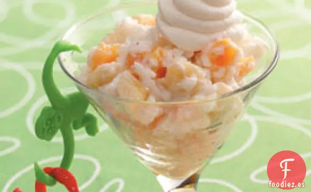 Arroz con leche, albaricoque y plátano